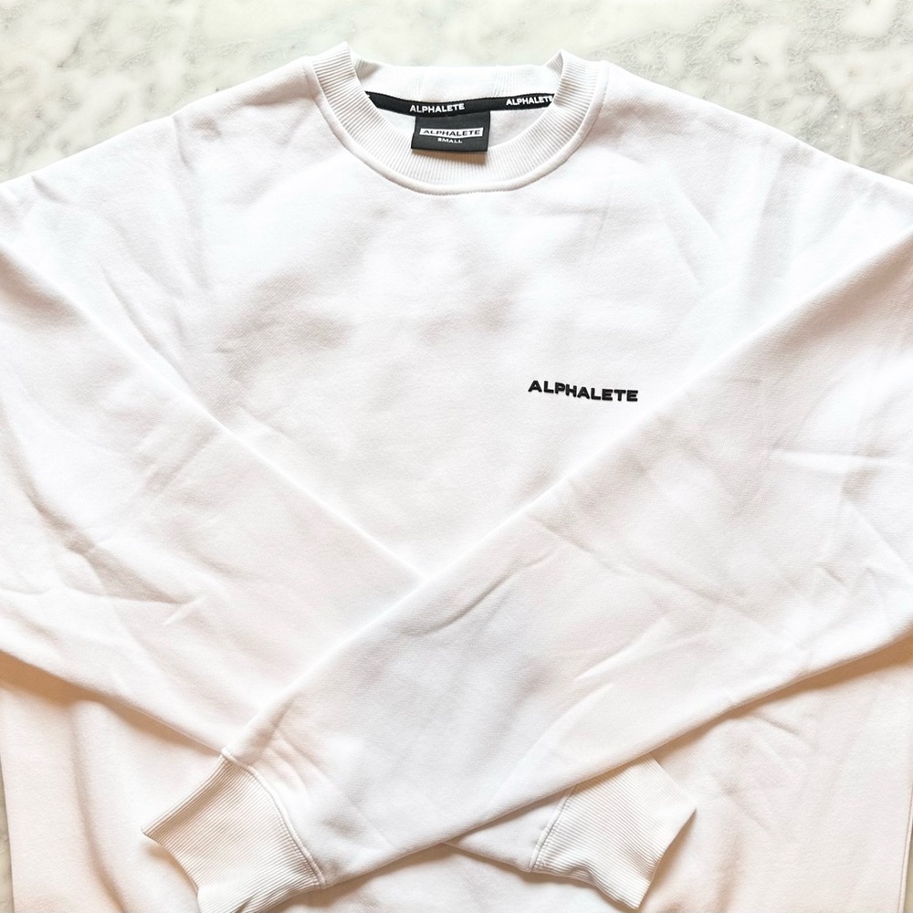 Alphalete Men's White Crewneck Sweatshirt with Black Logo